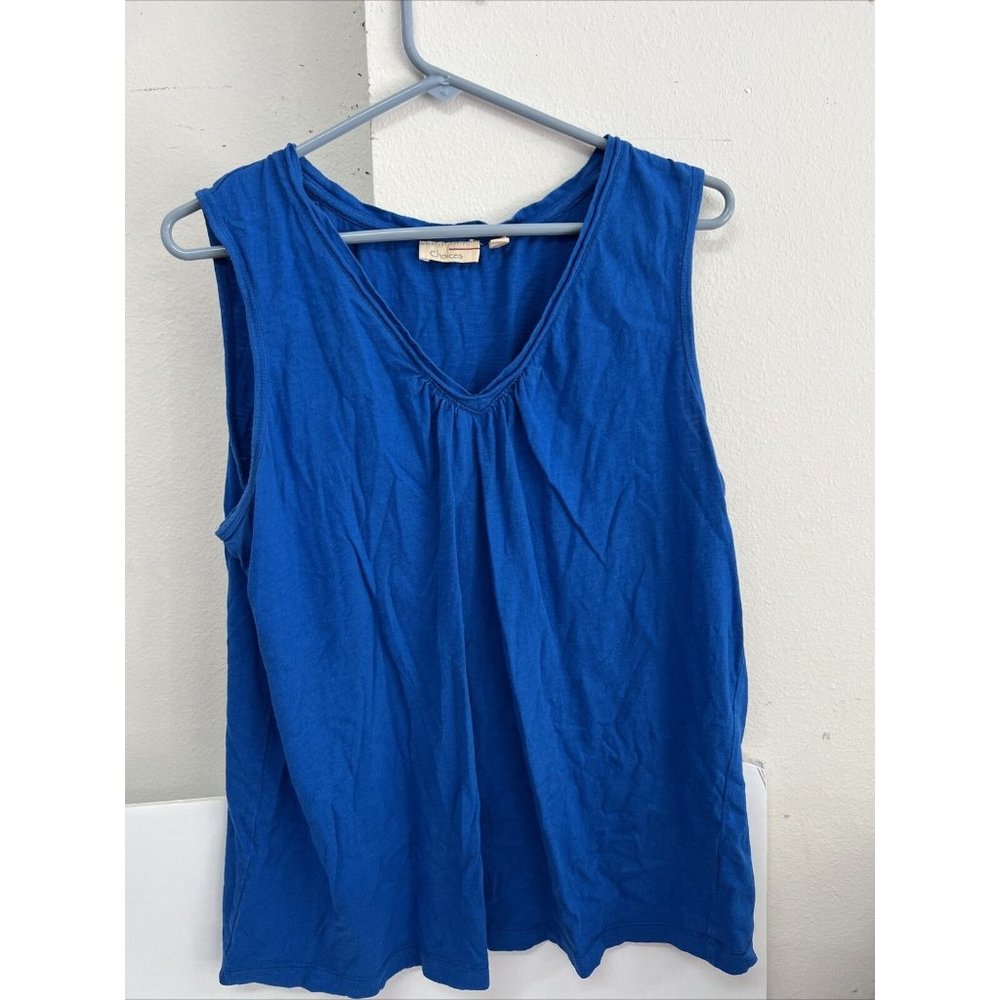 Choices Women’s Sleeveless Blue Ribbed Tank Top Blouse Sz L